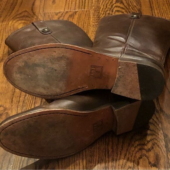 FRYE Brown Leather Mid Calf Campus Low Heel Smooth Shaft Western Boots Sz 9 - Picture 10 of 16